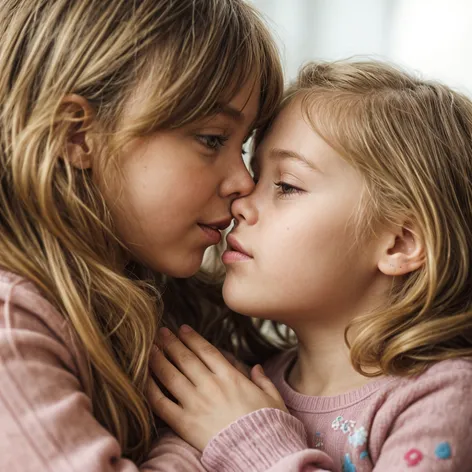 2 girls, kids, kissing