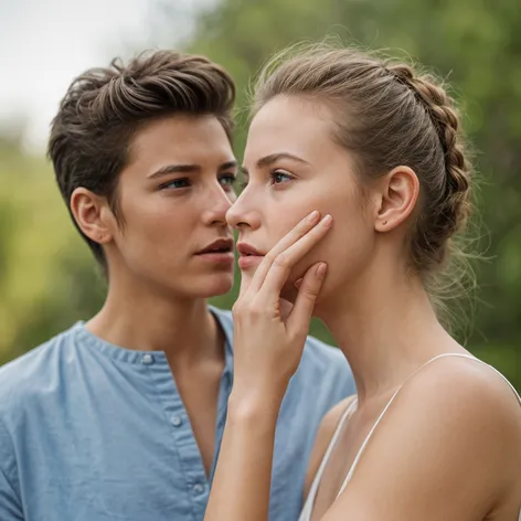 girl touching his ear