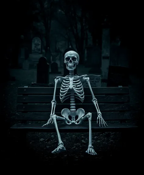 skeleton on a bench