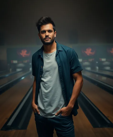 male bowling stock image