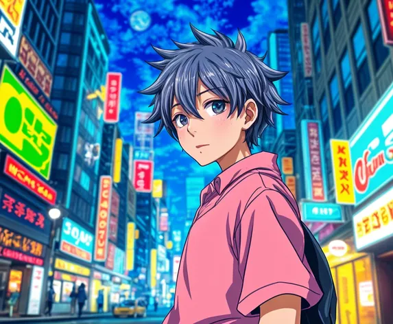 anime boy looking city