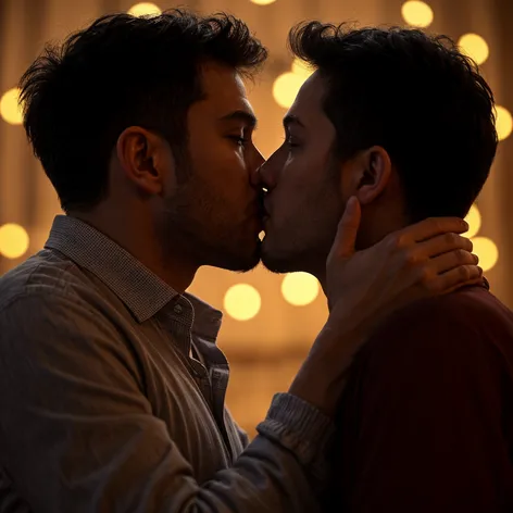 Two men kissing