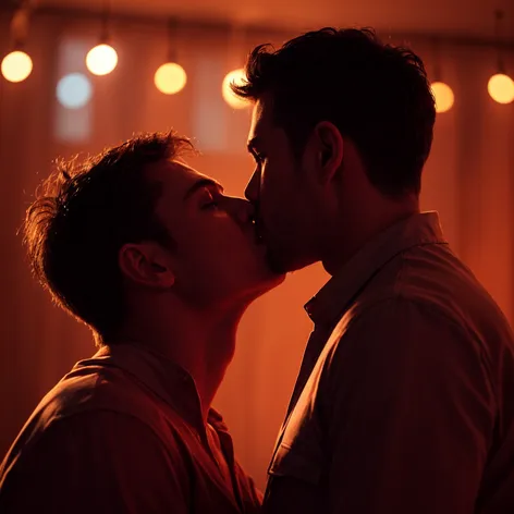 Two men kissing