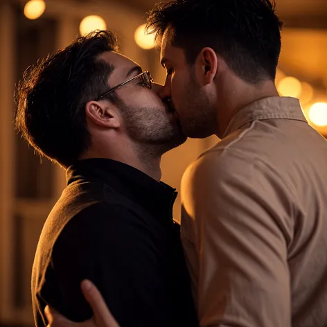 Two men kissing