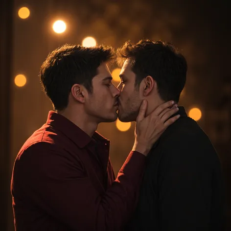 Two men kissing