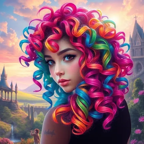 curly rainbow hair