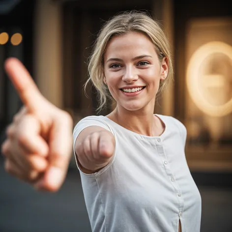 german smiling woman pointing