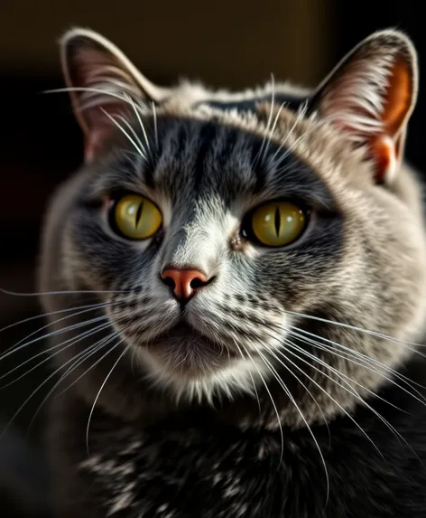 grey cat with mustache