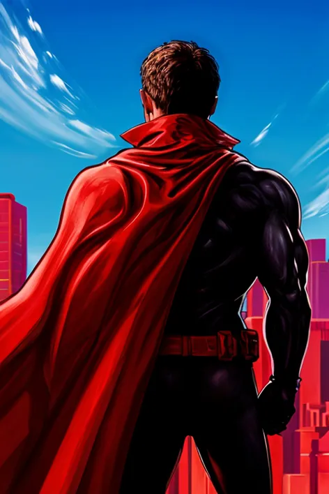 Superhero standing facing back
