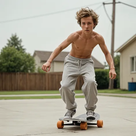 skaterboy shirtless playing outside