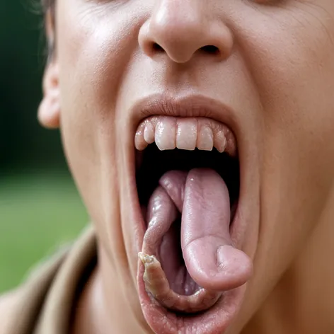 Protruding tongue with saliva