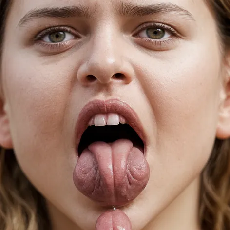 Protruding tongue with saliva