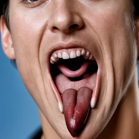 Protruding tongue with saliva