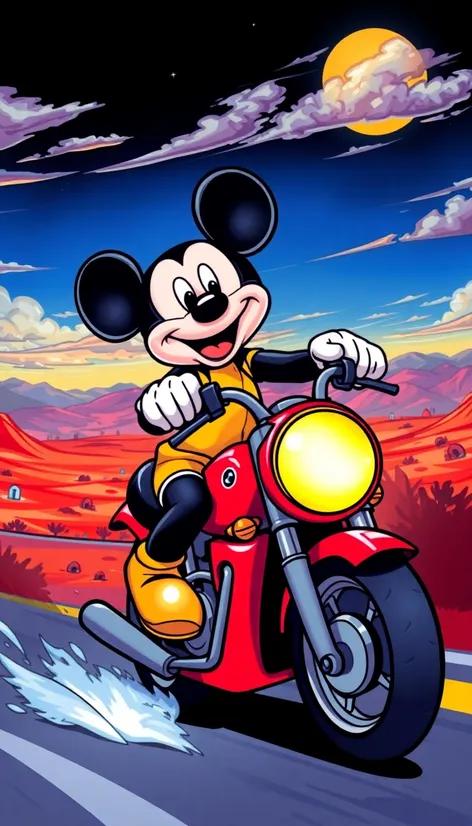 mickey mouse on motorcycle