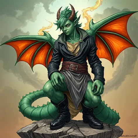 Anthro green male dragon