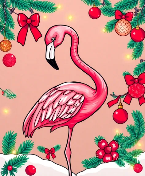 flamingo christmas line art