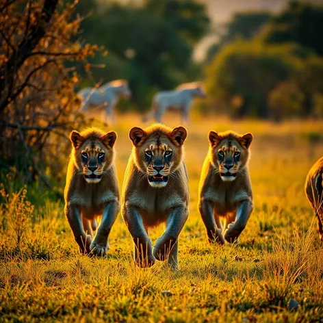 photo of lions] running