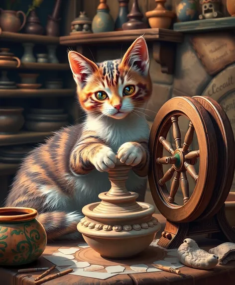 cat doing pottery