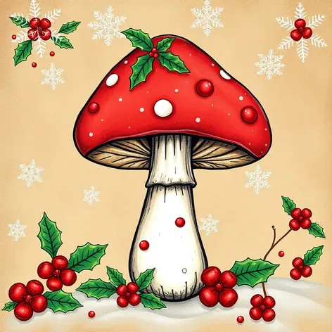 christmas mushroom drawing