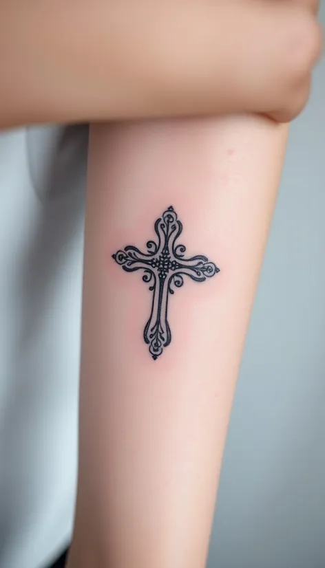 cross tattoo lower arm