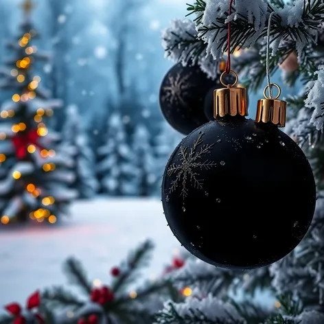 black colored christmas ornaments