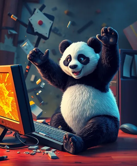 panda smashes computer