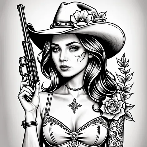 Cowgirl skull with shotgun