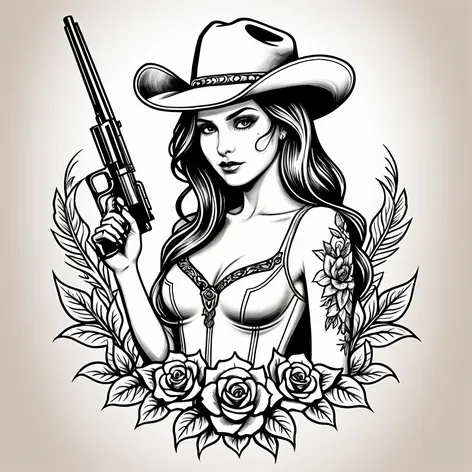 Cowgirl skull with shotgun