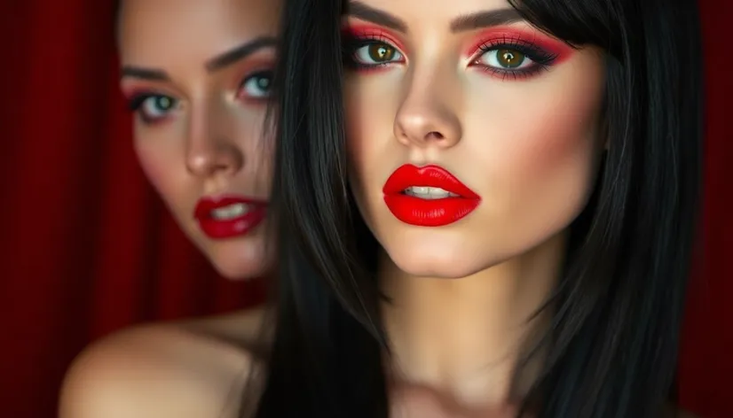 dark hair red lips