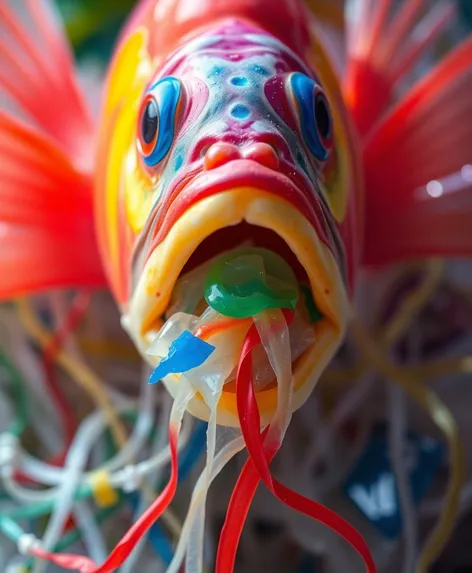 fish eating plastic art