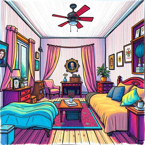 perspective drawing of bedroom