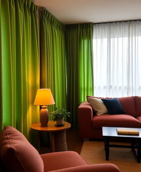 green curtains for living