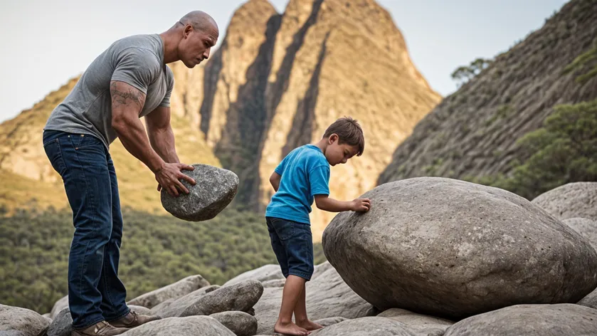 dwayne johnson standing feeding