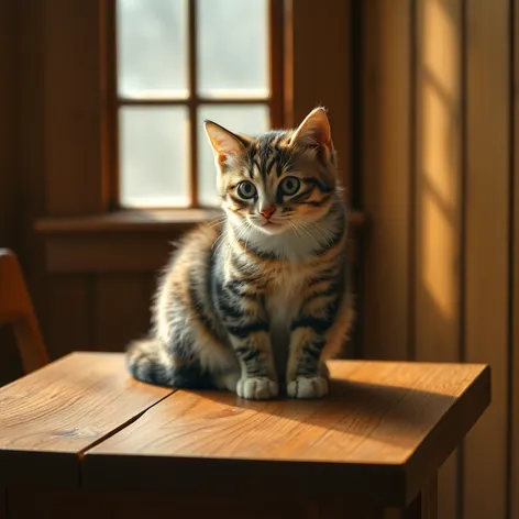 cat wooden table