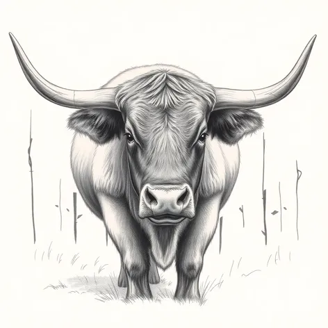 pencil drawing longhorn cattle