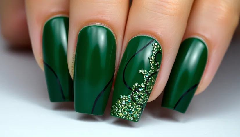 dark green nail art