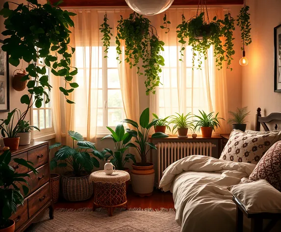 cozy bedroom with plants