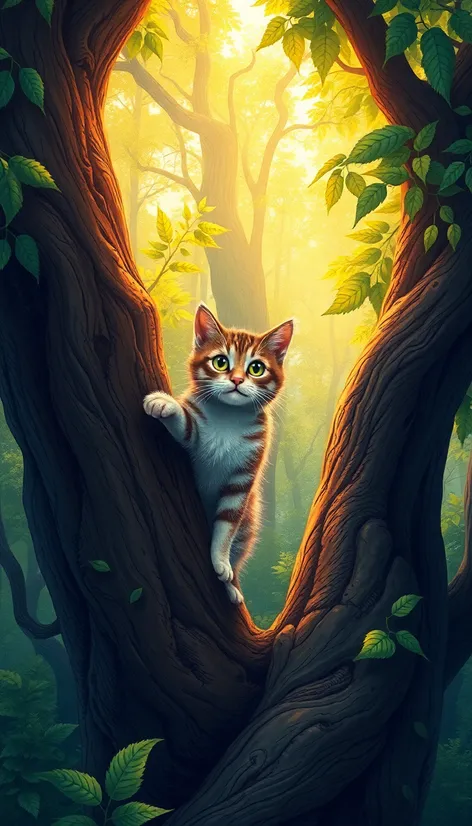 cat climbing tree