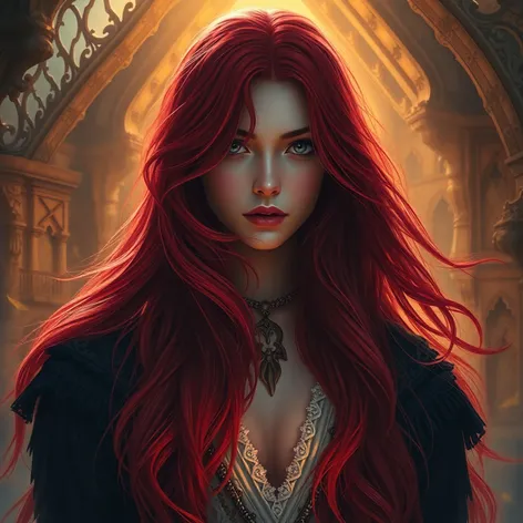 long dark red hair