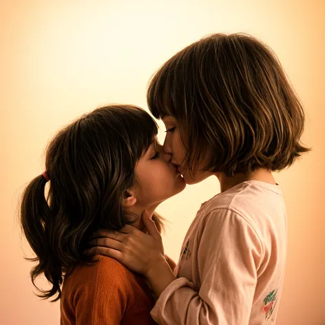 Two young girls kissing