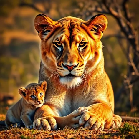 lioness protecting her cubs