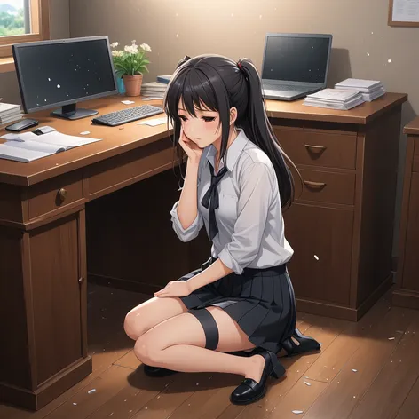 Anime girl sitting at