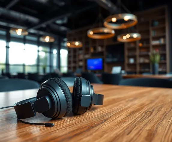 music headphones on table