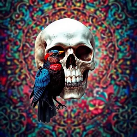 skull and bird