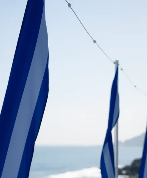 blue and white flags