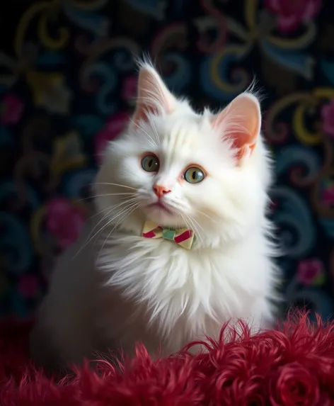 white cat with bow