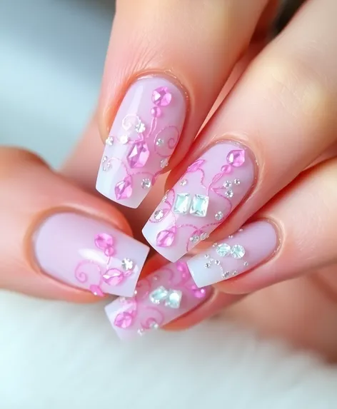 white pink nail art