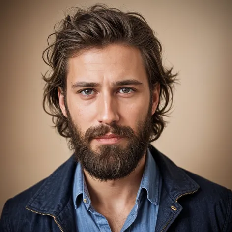 Beard, brown hair, brown