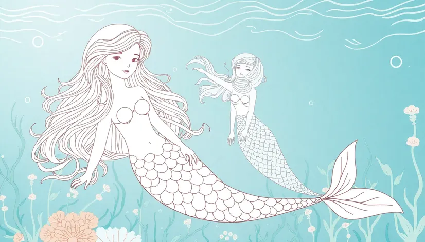 line drawings of mermaids