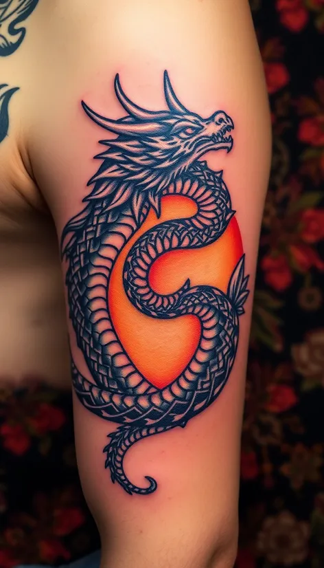 dragon ouroboros bicep tattoo